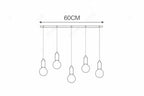 Line drawing of Maison Ornate Postmodern Crystal LED Chandelier, five varied glass bulbs on bar.