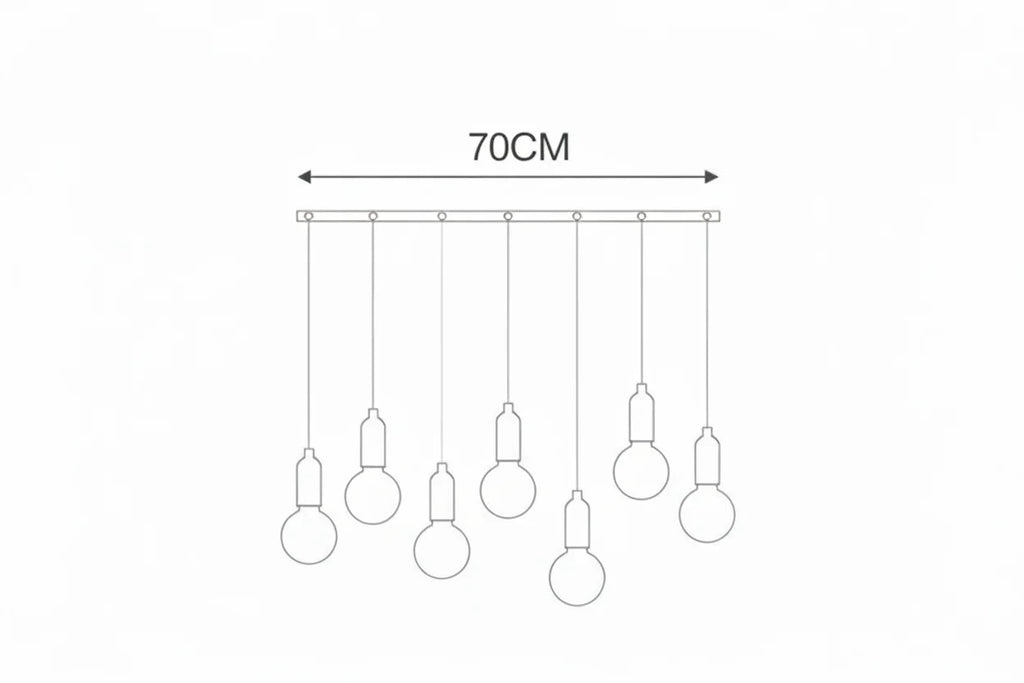 Seven-bulb postmodern crystal LED chandelier, 70 cm bar, minimalist design with hanging cords.