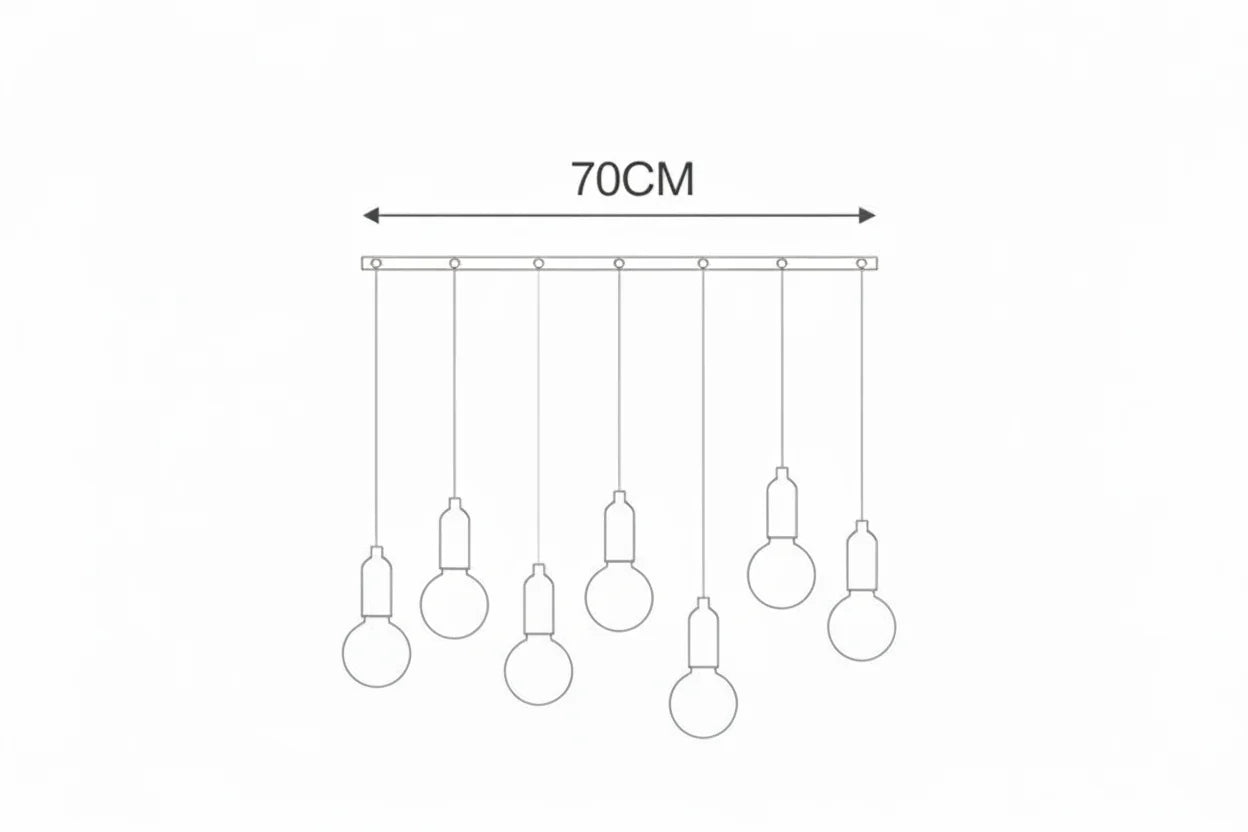 Seven-bulb postmodern crystal LED chandelier, 70 cm bar, minimalist design with hanging cords.