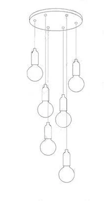 Line drawing of Maison Ornate Postmodern Crystal LED Glass Chandelier with six exposed bulbs.