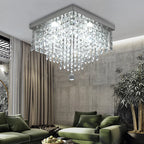 Maison Ornate Modern Square LED Crystal Hallway Chandelier sparkling overhead with intricate crystal detailing.