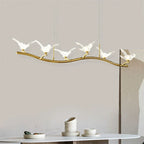 Maison Ornate Golden Crystal Chandelier with five bird-shaped LED lamps on a curved gold branch.
