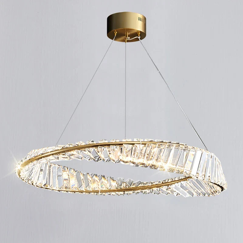 Maison Ornate Modern Crystal Chandelier with gold mount and faceted crystal ring for elegant sparkle.
