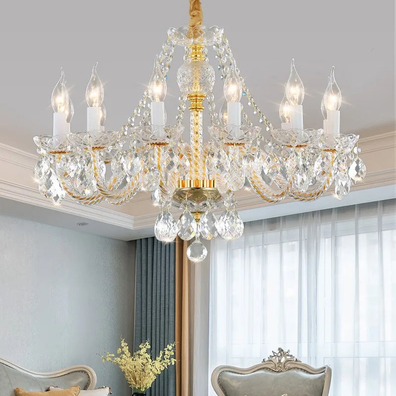 Lustre baroque en cristal aux nuances dorées pour intérieur élégant