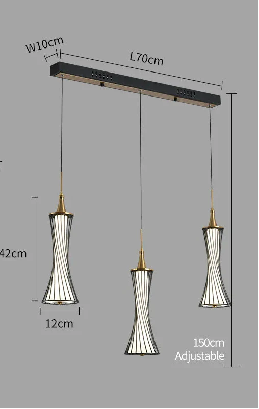 Black and gold modern LED bedroom chandelier with three crystal pendants on a rectangular mount.