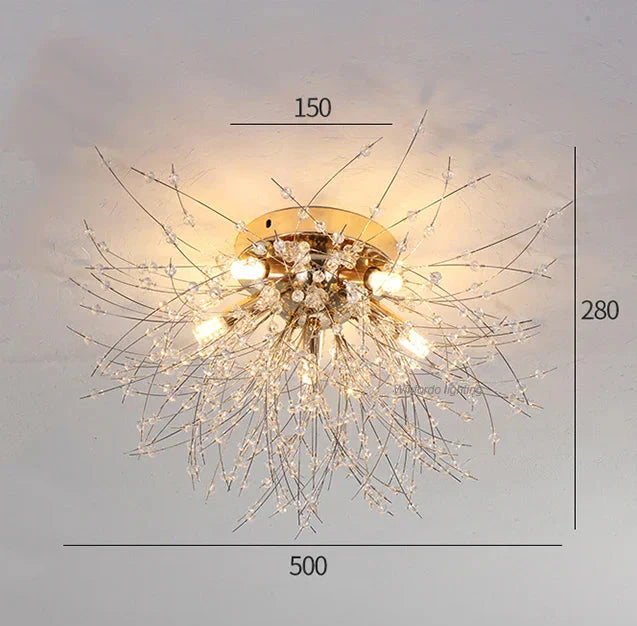 Maison Ornate Crystal Branch LED chandelier with metallic wires, crystal accents, and warm modern lighting.