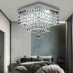 Maison Ornate Modern Square LED Crystal Hallway Chandelier with reflective facets and sleek, minimalist design.