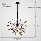Maison Ornate crystal LED chandelier with black branches, flower accents, 60cm diameter, adjustable hanging rod.