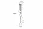 Nordic chandelier with seven crystal spheres, 110 cm tall, 25 cm base, LED-compatible.