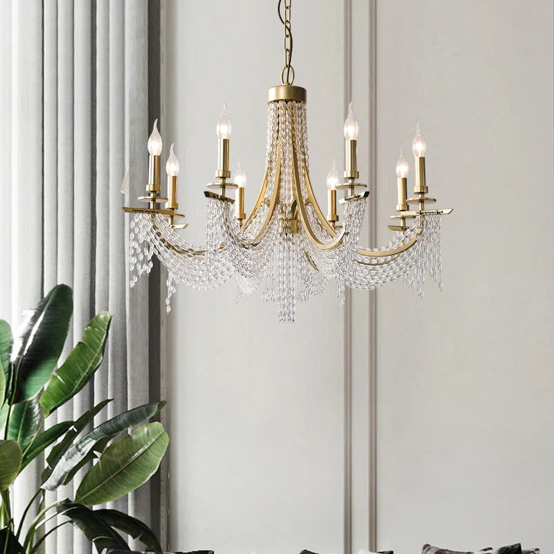 Lustre baroque en cristal avec anneaux minimalistes dorés et modernes nordiques
