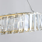 Maison Ornate Modern Crystal Chandelier with hanging rings, gold frame, clear rectangular crystal prisms.