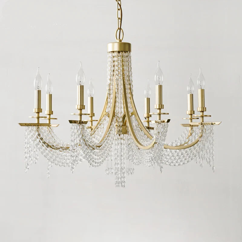 Lustre baroque en cristal avec anneaux minimalistes dorés et modernes nordiques