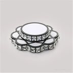 Golden Crystal Floral LED chandelier: round, white center, black edge, clear square gems, elegant luminosity.