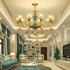 Maison Ornate Baroque Crystal and Ceramic Chandelier, ornate detailed lighting with luxurious craftsmanship.