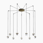 Modern Crystal Spider Chandelier with eight metal arms and geometric LED pendants, spider-inspired design.