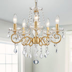 Elegant Maison Ornate Modern Crystal Chandelier with five candle bulbs and hanging crystals.