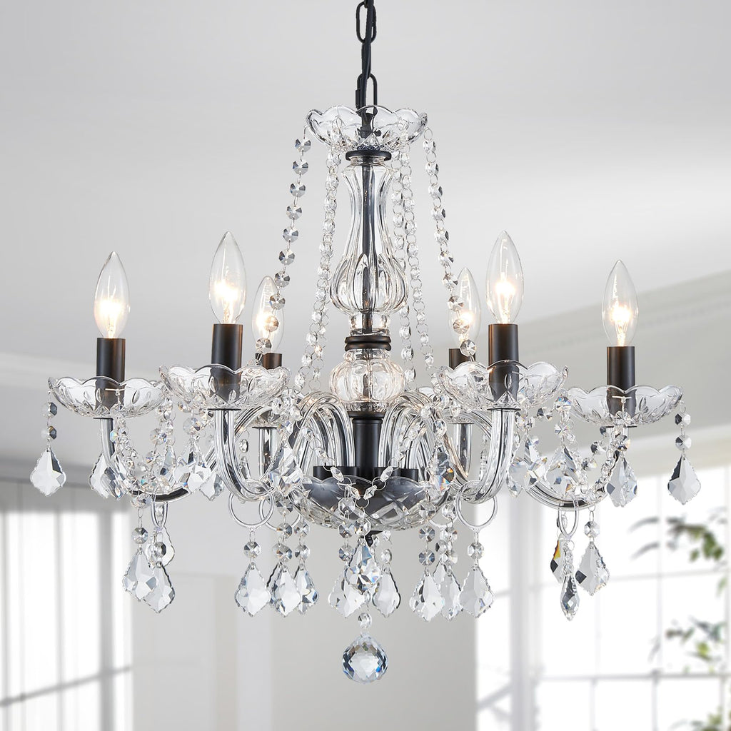 Modern gold Maison Ornate Baroque chandelier with elegant crystals and six clear bulbs, sparkling design.