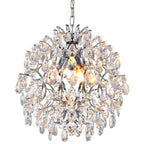 Modern crystal ball chandelier with beads, diamonds, metal frame, and cascading reflective droplets.