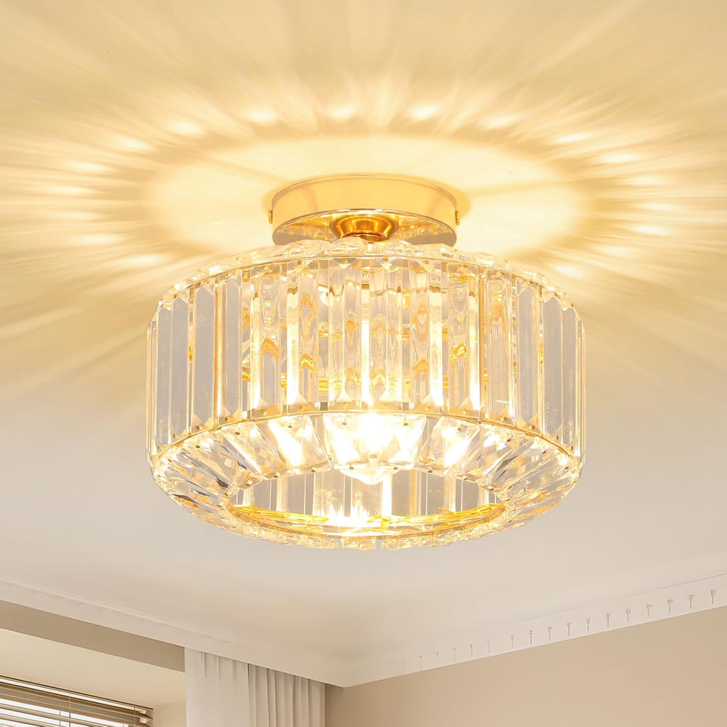 Maison Ornate Modern Crystal Chandelier features gold accents, glass shade, and E27 base.