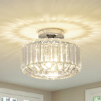 Maison Ornate Modern Crystal Chandelier with round glass shade and E27 base, emits bright decorative light.