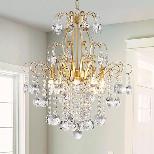 Maison Ornate Modern Alloy Steel Crystal Chandelier with curved arms and sparkling bead pendants.