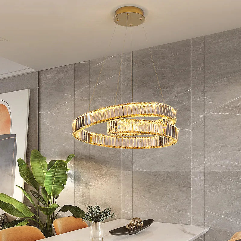 Maison Ornate Modern Elegant Crystal Suspension Chandelier with integrated LED, featuring sparkling crystal accents.