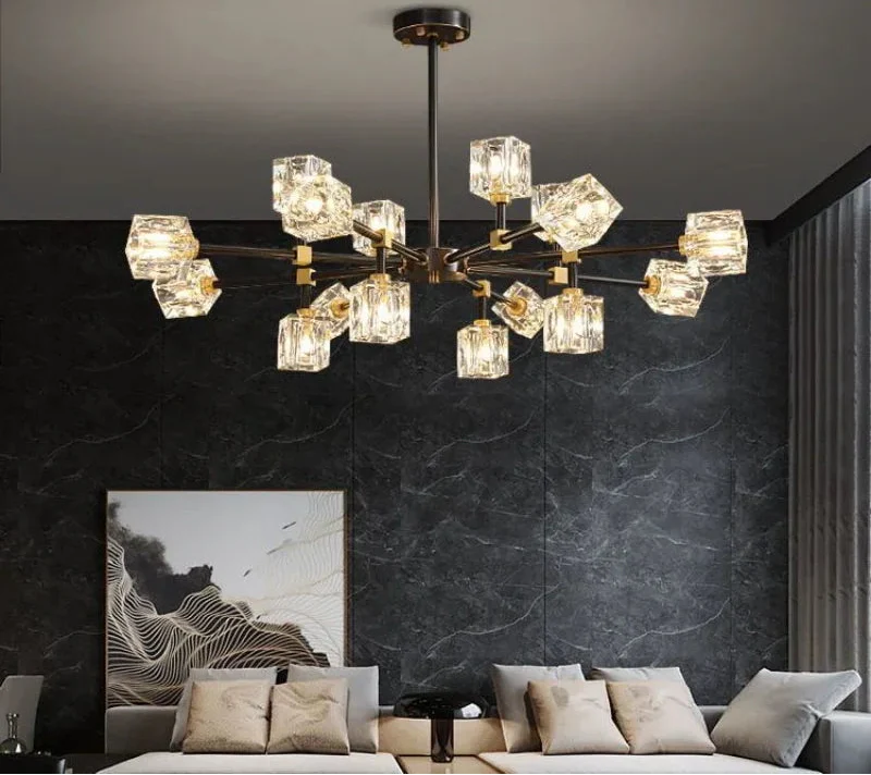 Maison Ornate Modern Crystal Chandelier with airy suspension and adjustable shapes, contemporary crystal design.