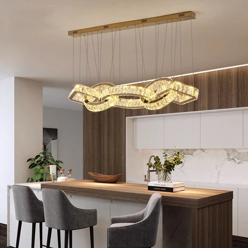 Maison Ornate Modern Gold Crystal Indoor Pendant Lighting, featuring gold accents and sparkling crystals.