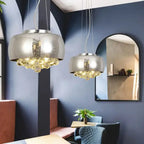Maison Ornate Modern Crystal Hanging Lights with glass globes, elegant and contemporary chandelier style.