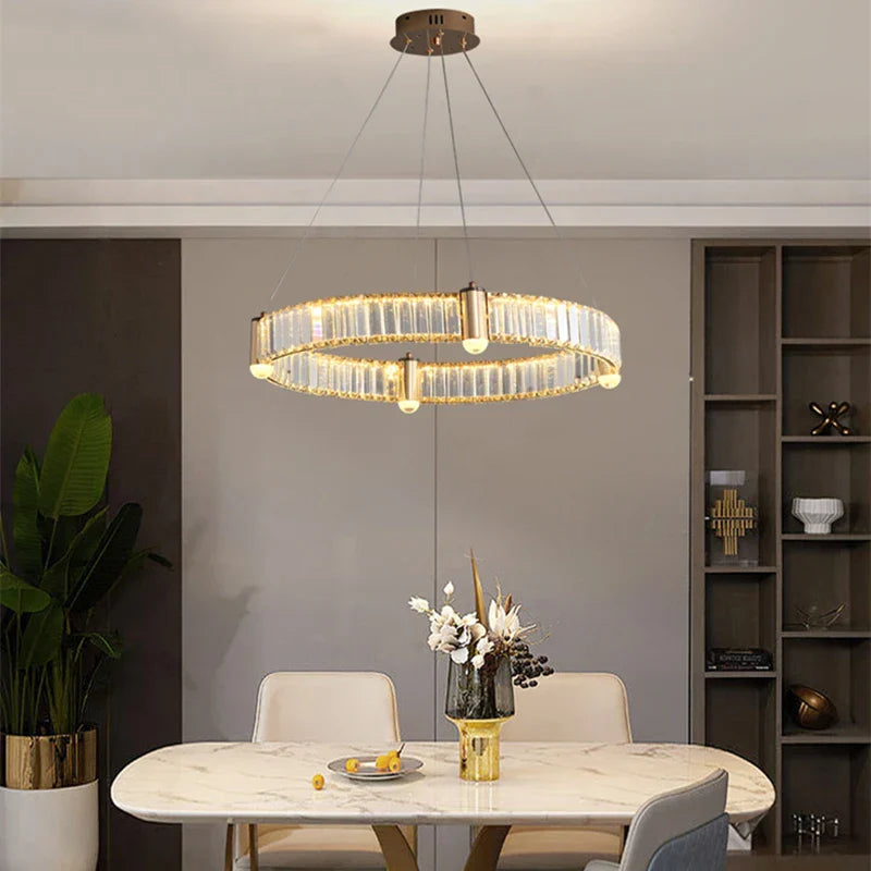 Maison Ornate Nordic Design Crystal Chandelier features elegant LED rings for modern, luxurious lighting.