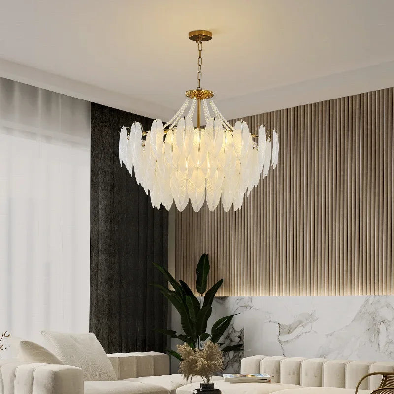 Maison Ornate Modern Crystal Chandelier with vintage tassels and feather accents, elegant and intricate design.