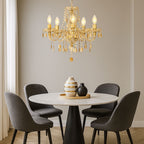 A 5-branch gold LED crystal chandelier by Maison Ornate, featuring modern, contemporary design.
