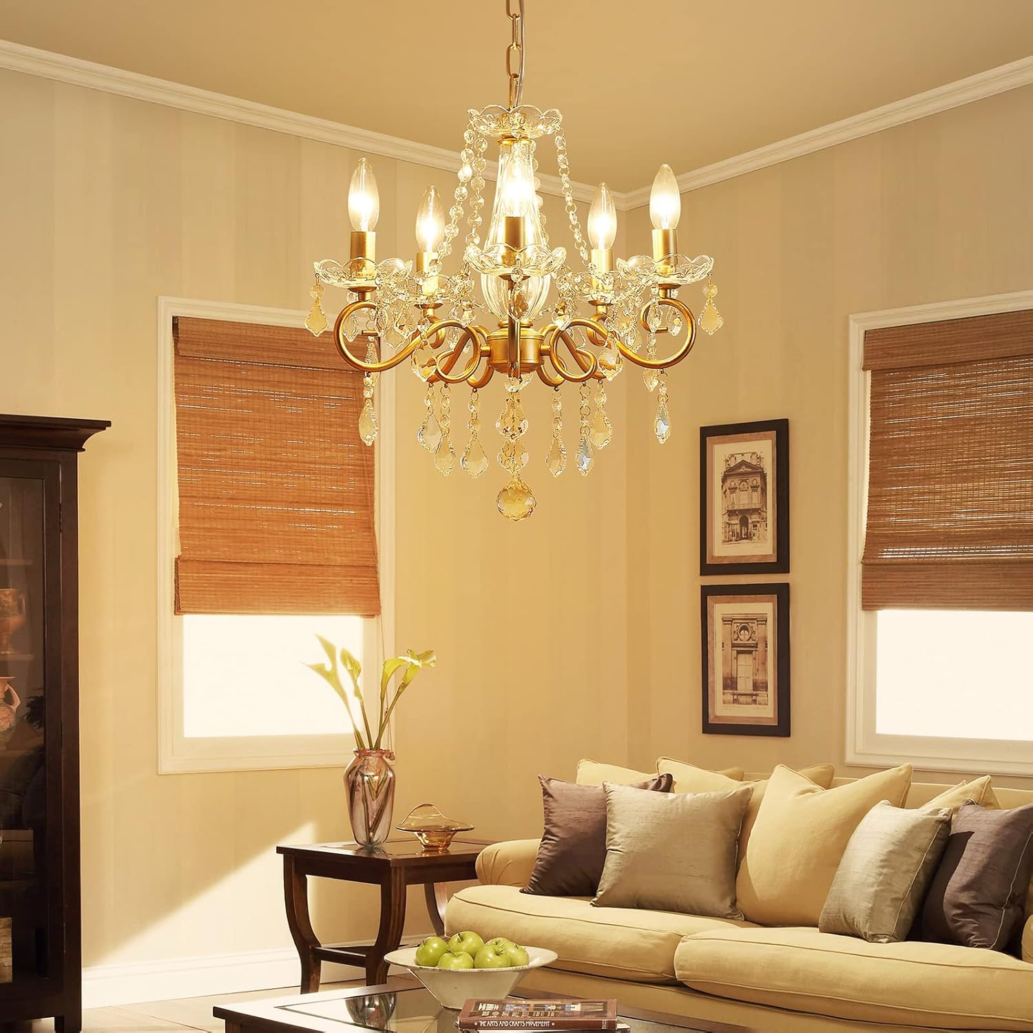 Maison Ornate Modern Metal Crystal Chandelier with E14 Lamps featuring an elegant design and sparkling crystals.