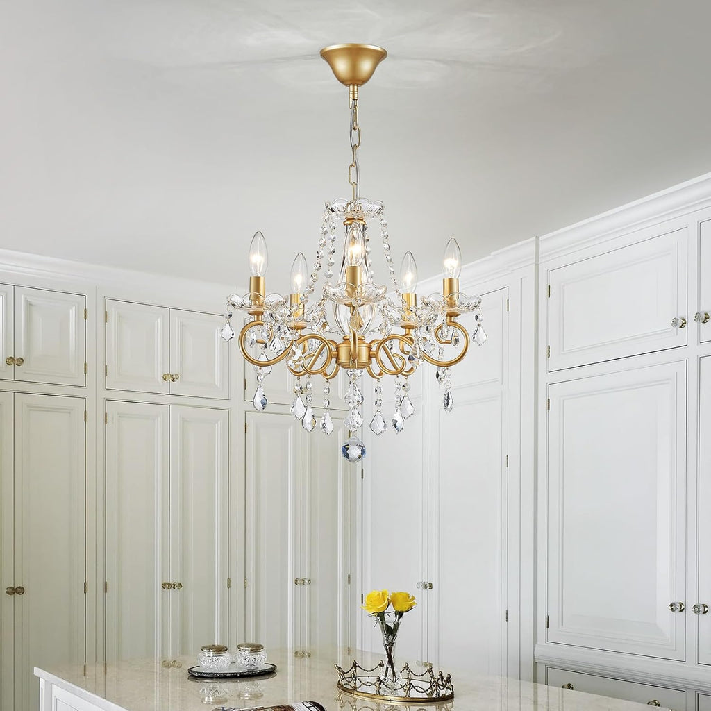 Maison Ornate Modern Metal Crystal Chandelier E14 features metal frame and sparkling crystal detail.
