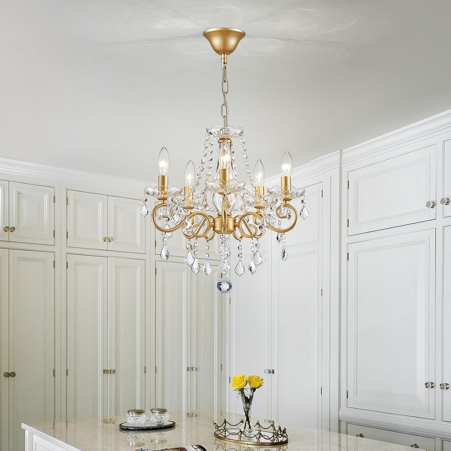 Maison Ornate Modern Metal Crystal Chandelier E14 features metal frame and sparkling crystal detail.