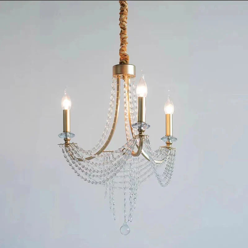 Lustre baroque en cristal avec anneaux minimalistes dorés et modernes nordiques