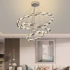 Maison Ornate Modern Crystal Hallway Chandelier with three intertwined LED-lit rings and metal suspension.