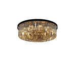 Maison Ornate Modern Crystal Chandelier with geometric frame, cascading crystal rods, and warm LED lighting.
