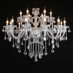 Maison Ornate European Crystal Chandelier with tassels, multi-arm design, candle bulbs, and sparkling crystal pendants.