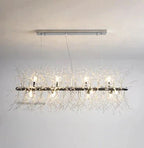Sleek rectangular crystal branch chandelier with LED lighting and ornate, sparkling modern design.