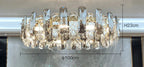 Circular modern crystal LED chandelier, 100 cm wide, emits bright light with luxurious sophistication.