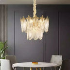 Maison Ornate Retro Leaf Crystal Art Deco LED Chandelier, detailed leaves and sparkling crystals, elegant statement lighting.