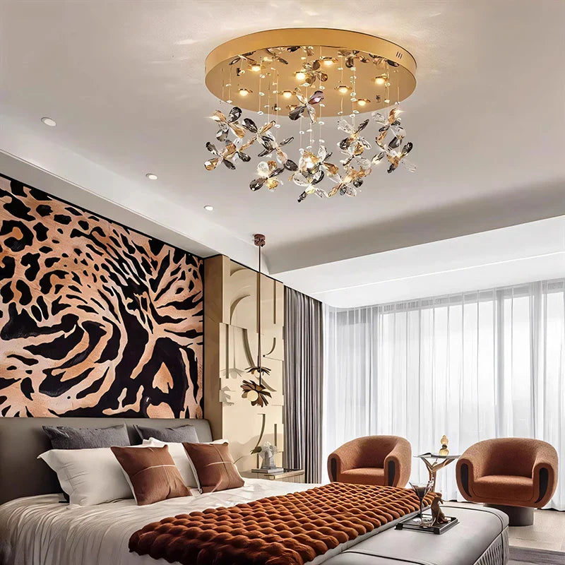 Maison Ornate Modern Crystal LED Living Room Pendant Light, striking contemporary chandelier centerpiece.
