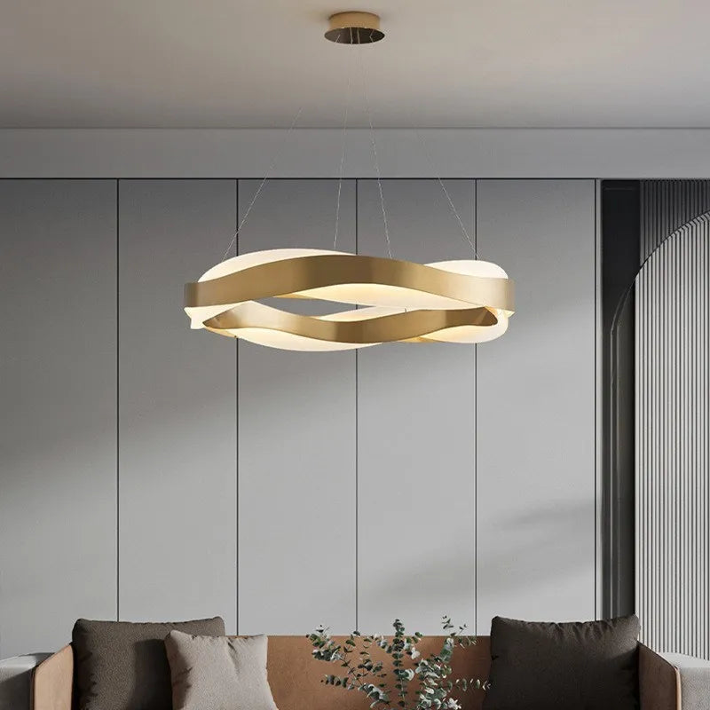 Maison Ornate Golden Crystal Chandelier with Modern LED Rings, featuring elegant gold and crystal detailing.