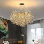 Maison Ornate Elegant Contemporary Crystal Chandelier features LED remote control and modern crystal accents.