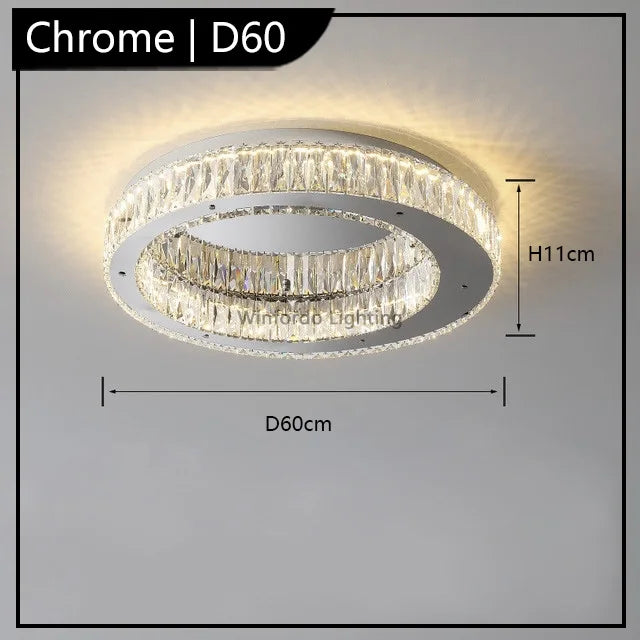 Maison Ornate Golden Postmodern Crystal Chandelier with sparkling shades, round design, 60cm diameter, 11cm high.