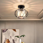Maison Ornate Crystal Hallway Chandelier with black metal cage and glass shade, modern industrial style.