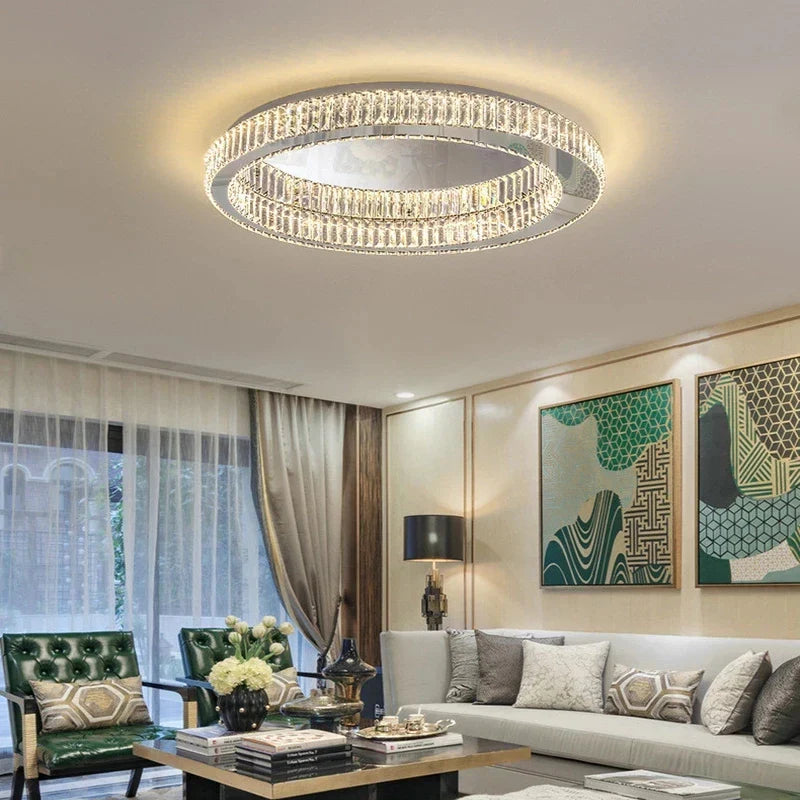 Maison Ornate Golden Postmodern Crystal Chandelier with sparkling shades, elegant gold frame, ceiling mounted.