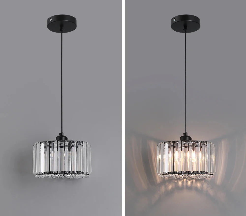 Maison Ornate Art Deco Crystal Chandelier with black mount shown off left and warmly lit right.