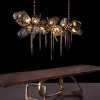 Maison Ornate Modern Nordic Crystal Glass Bedroom Chandelier with geometric gold and crystal elements, elegant overhead lighting fixture.